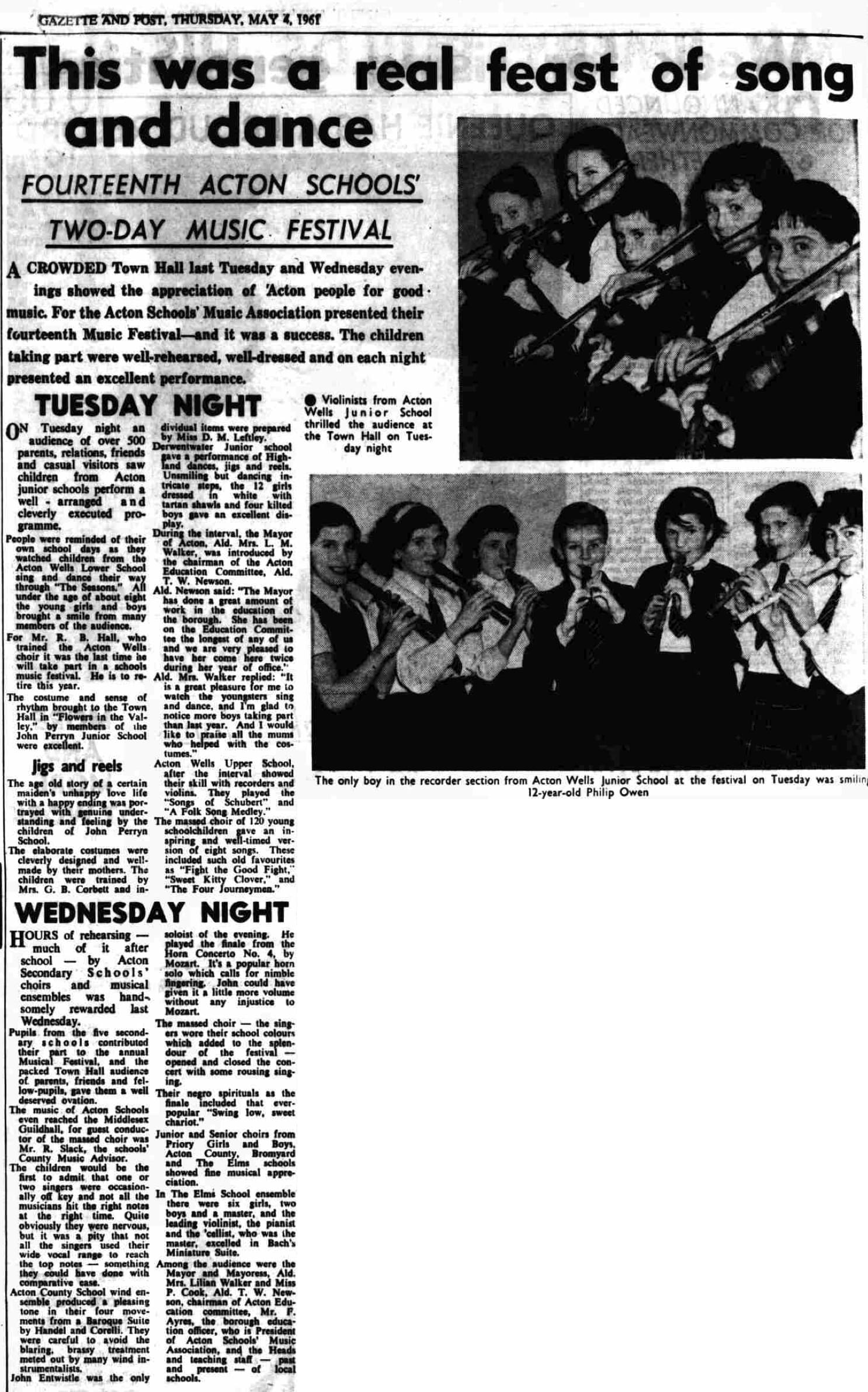 Report of John Entwistle performing a show on May 3, 1961