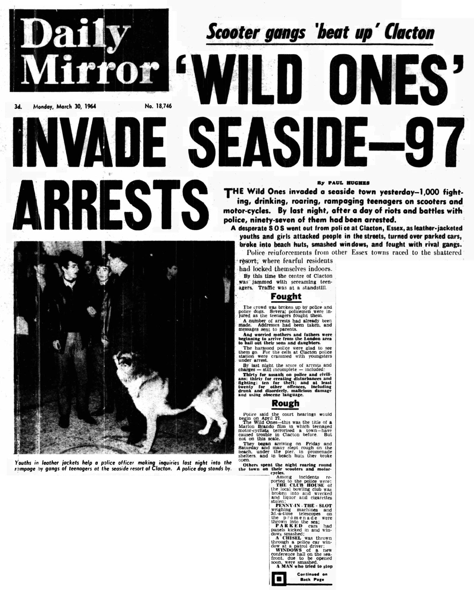 March 30, 1964 Daily Mirror coverage of the Mod "Riots"