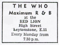 Ad for The Who at The Red Lion in 1964