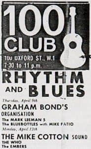 Ad for The Who's April 13, 1964 appearance at the 100 Club