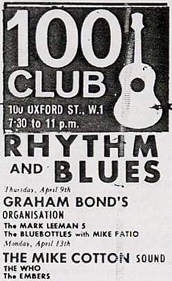 Ad for The Who's April 13, 1964 appearance at the 100 Club