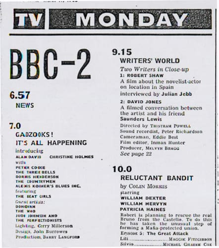 TV listing for March 15, 1965