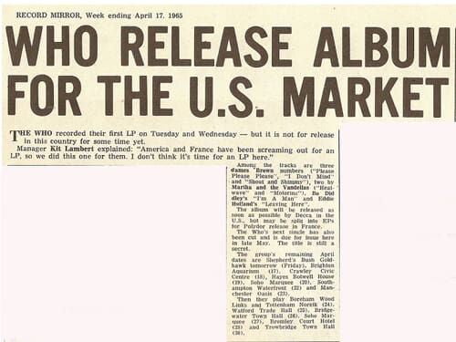 April 17, 1965 Record Mirror article on The Who