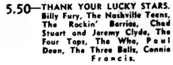 TV listing for "Thank Your Lucky Stars" for May 29, 1965