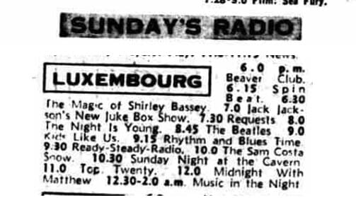 Radio listing for January 31, 1965 showing