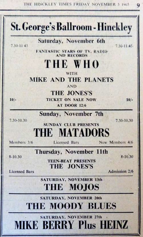 Ad for The Who's November 6, 1965 concert