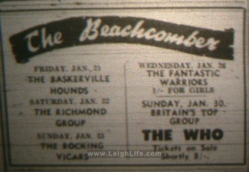 Ad for The Who at The Beachcomber in Leigh on January 30, 1966