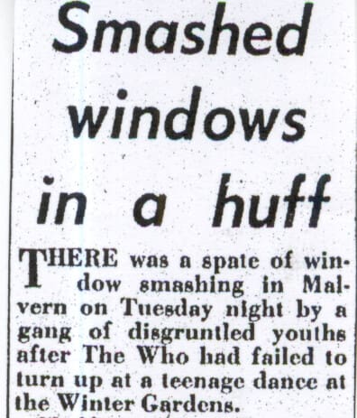 Newspaper report for The Who's cancelled show on May 3, 1966
