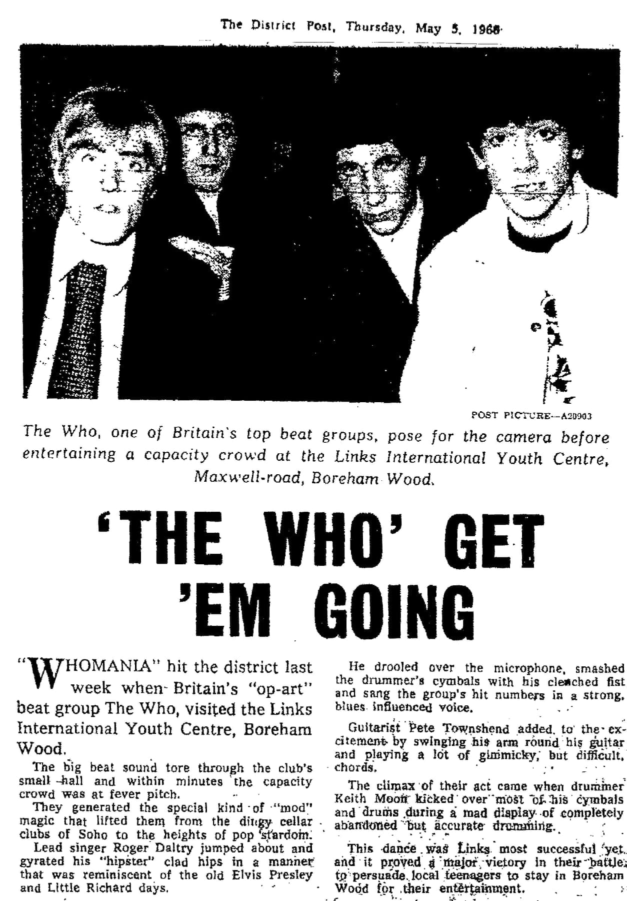 Article about The Who's April 26, 1966 concert