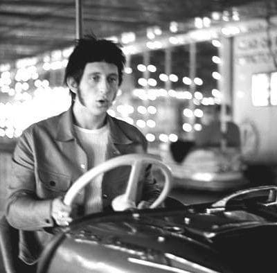 The Who's John Entwistle rides a bumper car before the band's performance at Pier Pavillion in Felixstowe, Suffolk, UK on Sept. 9th, 1966