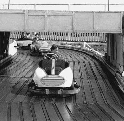 The Who's Keith Moon and John Entwistle rides a bumper car before the band's performance at Pier Pavillion in Felixstowe, Suffolk, UK on Sept. 9th, 1966