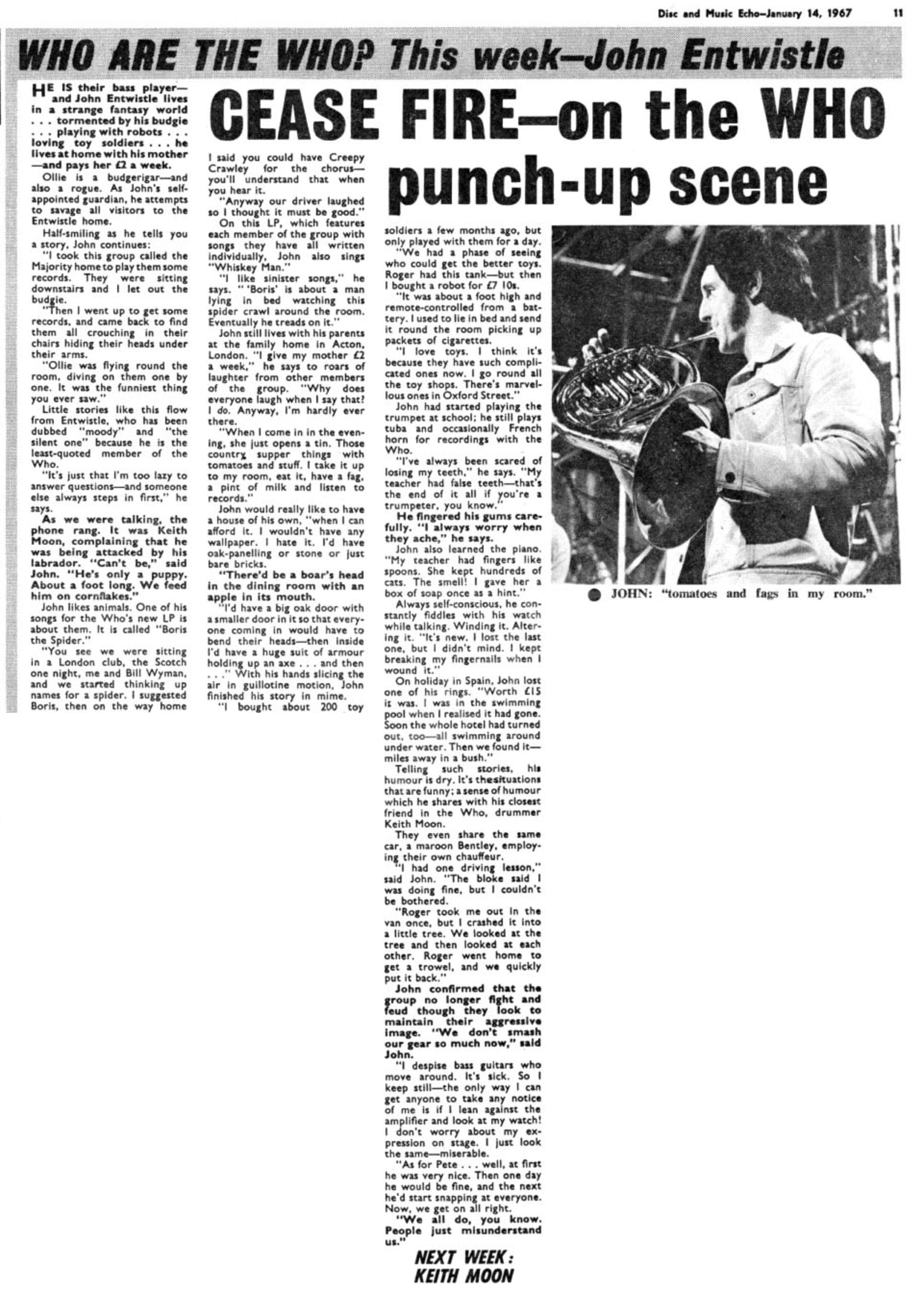 "Who Are The Who" article from Disc & Music Echo on January 14, 1967
