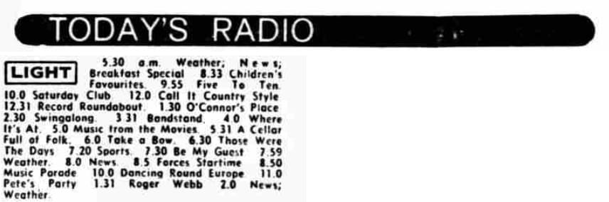 Radio listing from the Daily Mirror on January 21, 1967