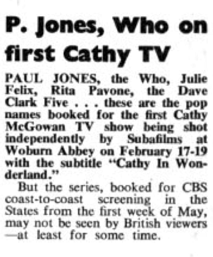 February 4, 1967 Disc & Music Echo article about The Who appearing on "Cathy in Wonderland"