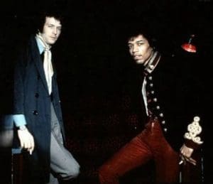 Jimi Hendrix and Eric Clapton at the Track Records Launch party on March 15, 1967