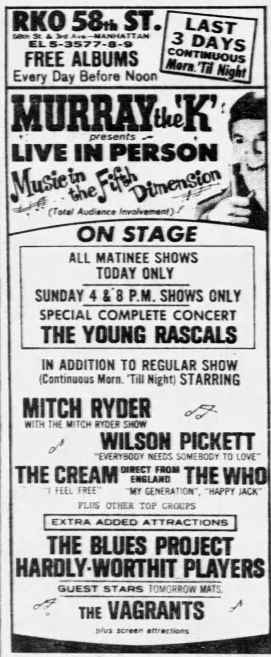 Ad for the March 31, 1967 Murray the K shows at the RKO theater in New York