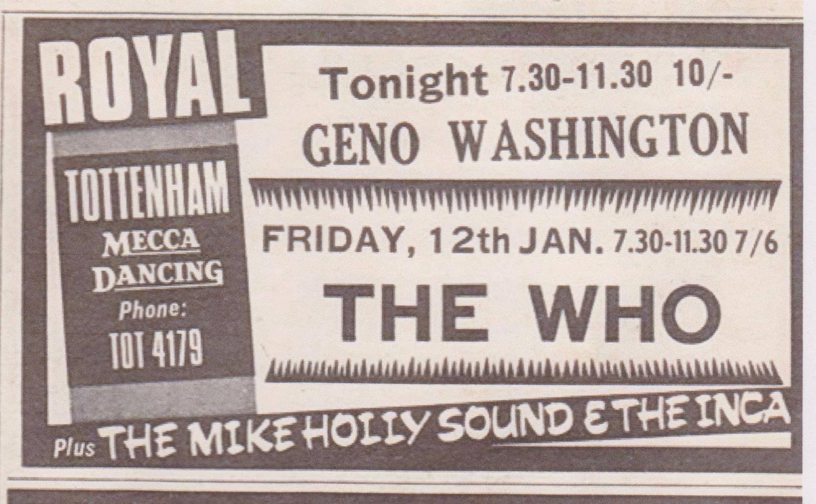 Ad for The Who at Tottenham Royal on January 12 , 1968