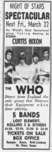 Newspaper ad for The Who's concert on March 22, 1968 in Tampa, Florida