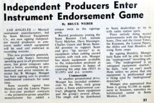 Billboard article from March 16, 1968 about Sunn recording an ad with The Who