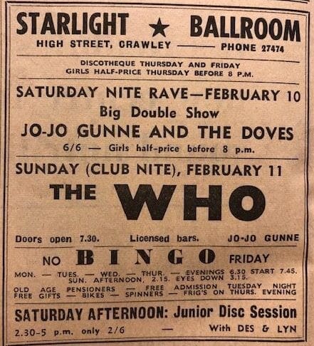 Ad for The Who's February 11, 1968 concert