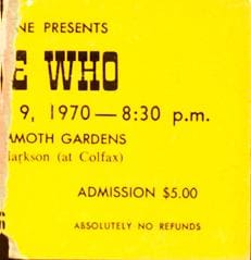 Ticket stub for The Who's May 9, 1970 concert