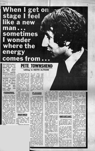 Pete Townshend interview from Record Mirror on February 13, 1971
