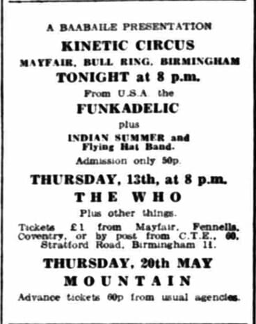 Ad for The Who's May 13, 1971 concert