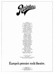 Ad for the Rainbow Theatre from Billboard magazine on March 16, 1974