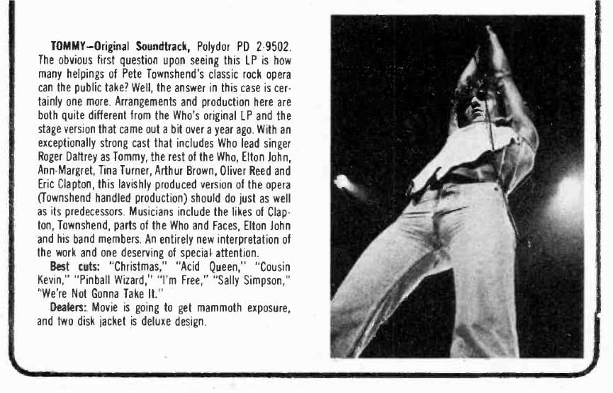 Review of "Tommy - Original Soundtrack" from Billboard magazine on March 22, 1975