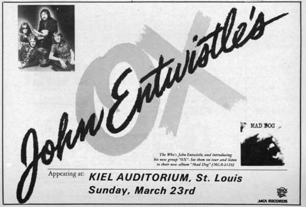 Ad for John Entwistle's Ox concert on March 23, 1975