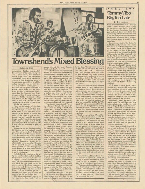 Full page on The Who from Rolling Stone on April 24, 1975