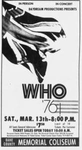 Ad for The Who's March 13, 1976 concert
