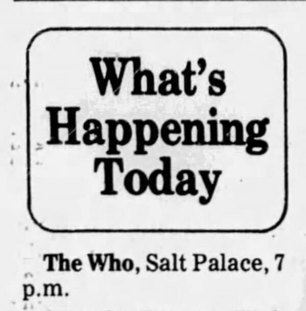 Newspaper listing for The Who's April 22, 1980 concert