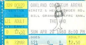 Ticket to The Who's April 20, 1980 concert