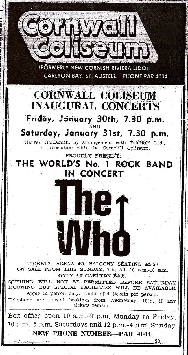Ad for The Who at Cornwall Coliseum on January 30 & 31, 1981