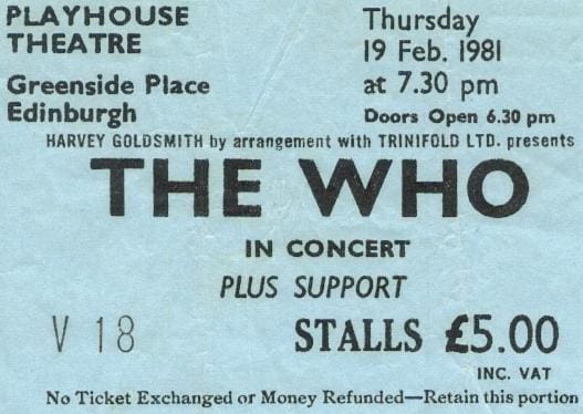 Ticket for The Who's February 19. 1981 concert