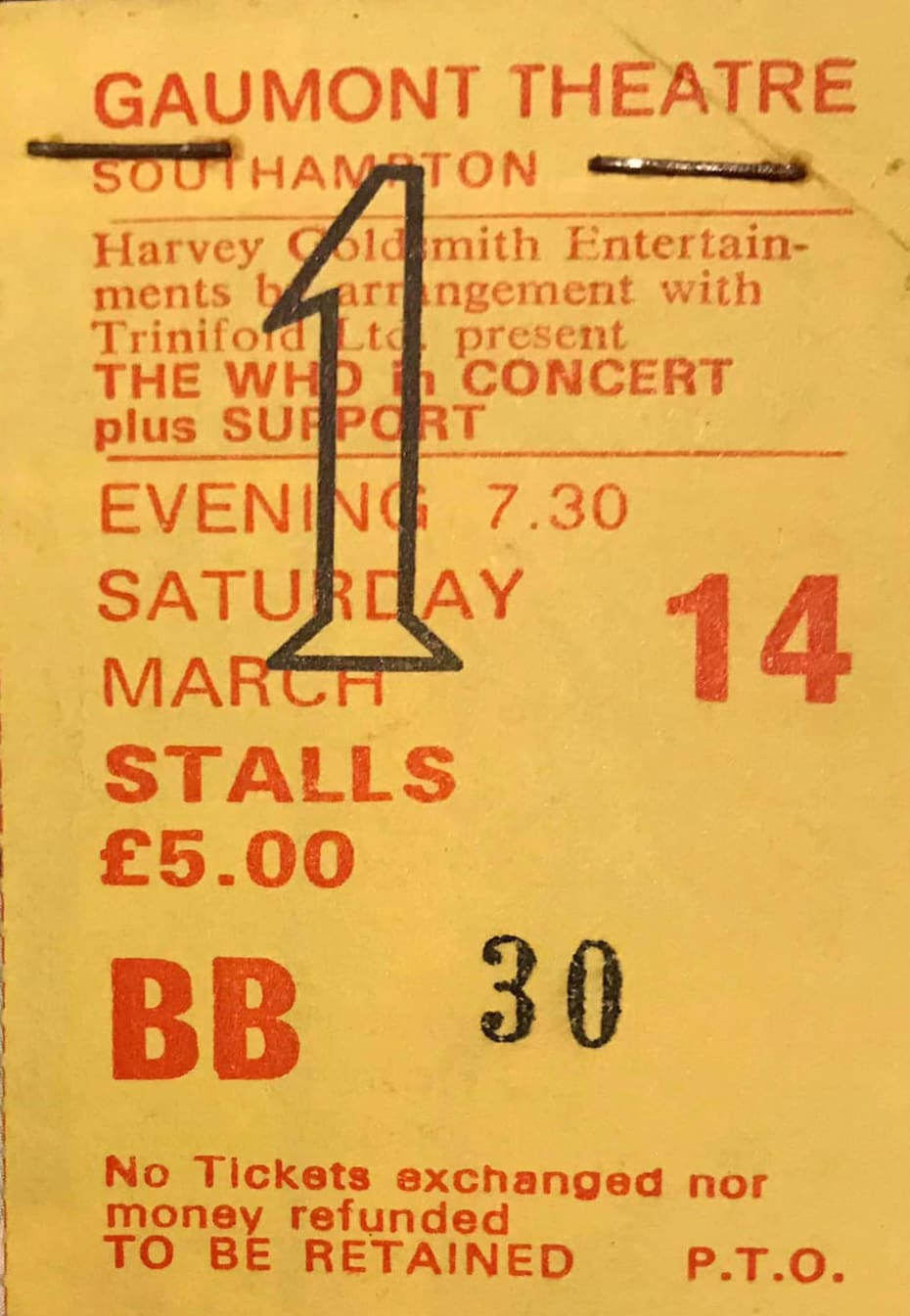 Ticket to The Who's March 14, 1981 concert