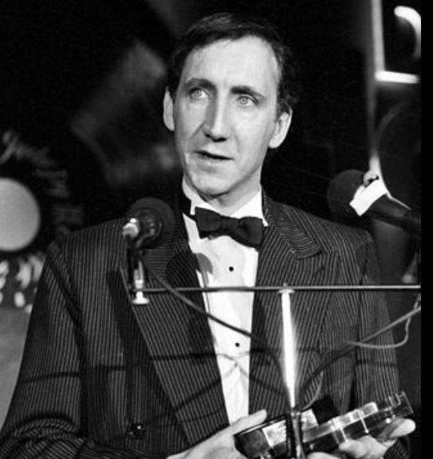 Pete Townshend receiving a a Lifetime Achievement Award at the BRIT Awards on February 8. 1983