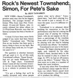 Billboard article on Simon Townshend from March 10. 1984