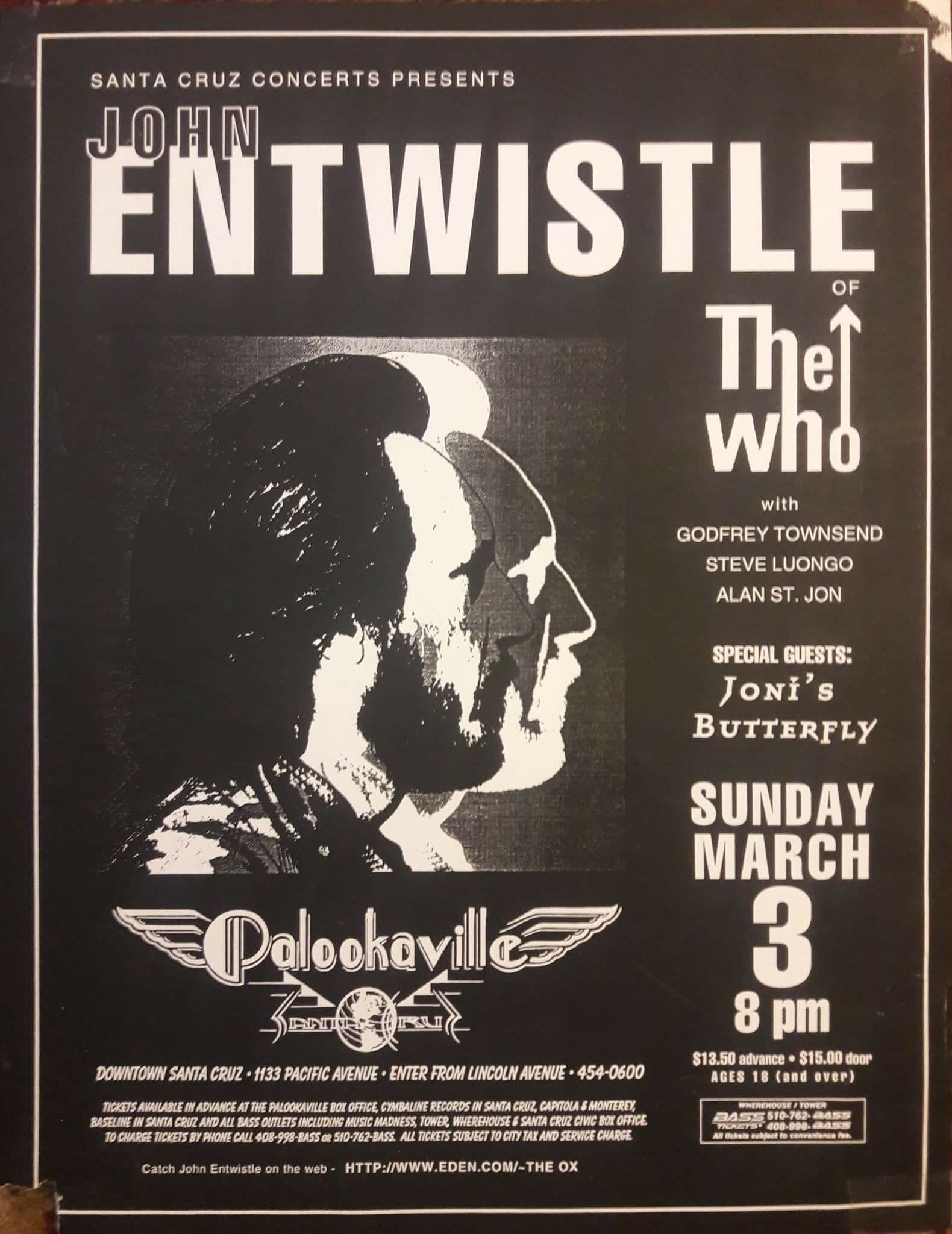 Flyer for John Entwistle's March 3, 1996 concert