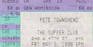 Ticket to Pete Townshend's May 3, 1996 concert