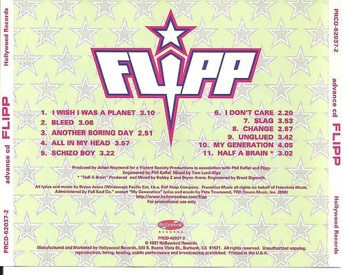 Back cover of the "Flipp" CD containing "My Generation"