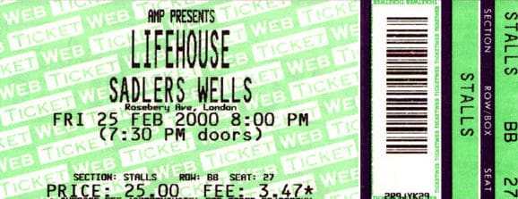 Ticket for Pete Townshend show on February 20, 2000