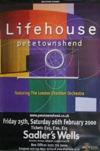 Poster for Pete Townshend's February 25th and 26th 2000 shows at Sadler's Wells