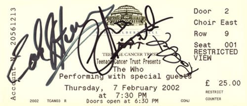 Ticket for The Who's February 2, 2002 concert at Royal Albert Hall