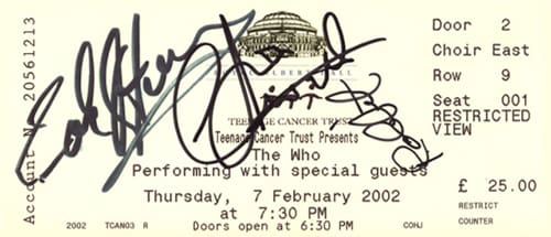 Ticket for The Who's February 2, 2002 concert at Royal Albert Hall
