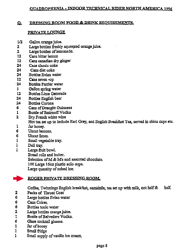 1st page of The Who's 1996 concert "Rider"