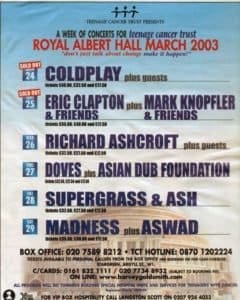 Flyer for the 2003 Teenage Cancer Trust concerts at Royal Albert Hall