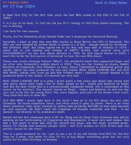 Screenshot of Pete Townshend's blog at www.petetownshend.co.uk from February 27. 2004