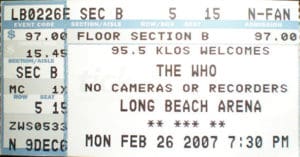 Ticket for The Who's February 26, 2007 concert